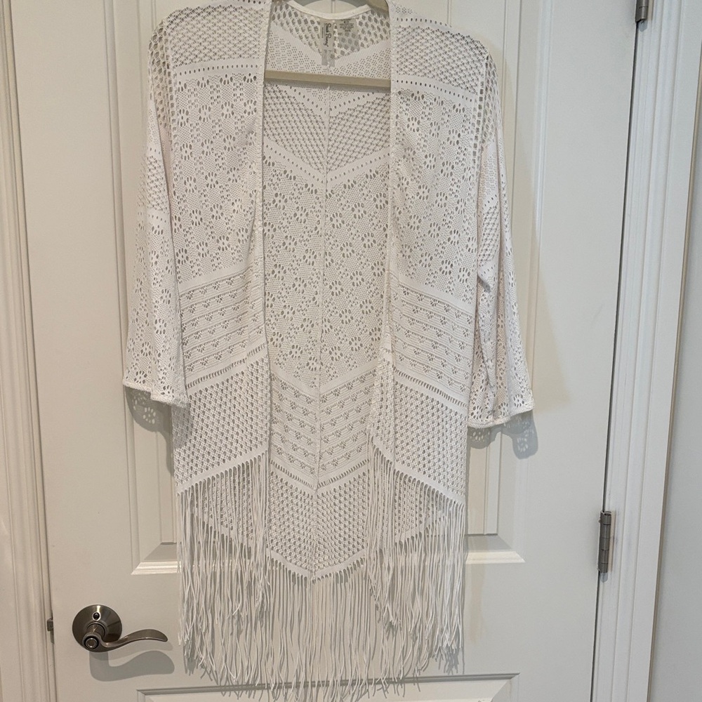 Beach Bunny White Crochet Fringe Swim Coverup
